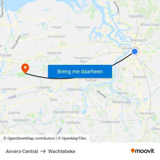 Anvers-Central to Wachtebeke map