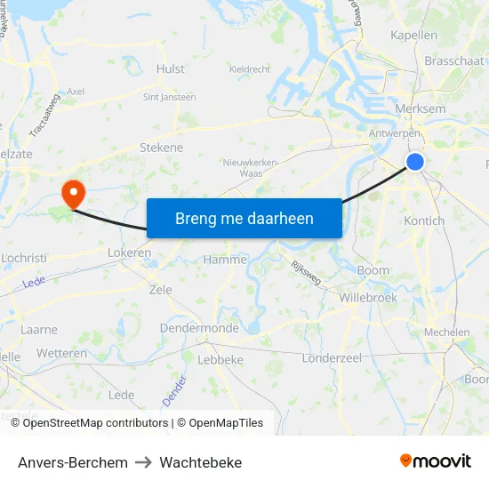 Anvers-Berchem to Wachtebeke map