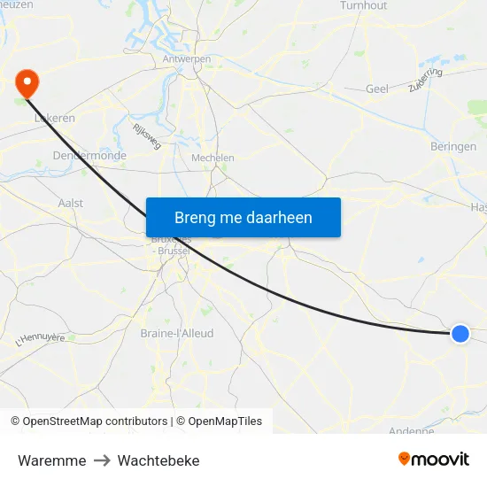 Waremme to Wachtebeke map