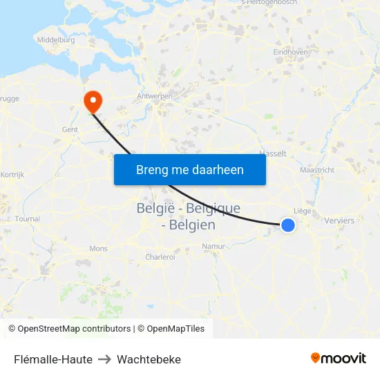 Flémalle-Haute to Wachtebeke map