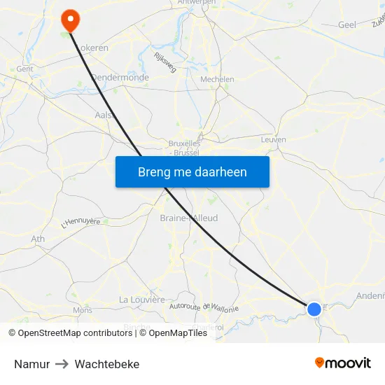 Namur to Wachtebeke map