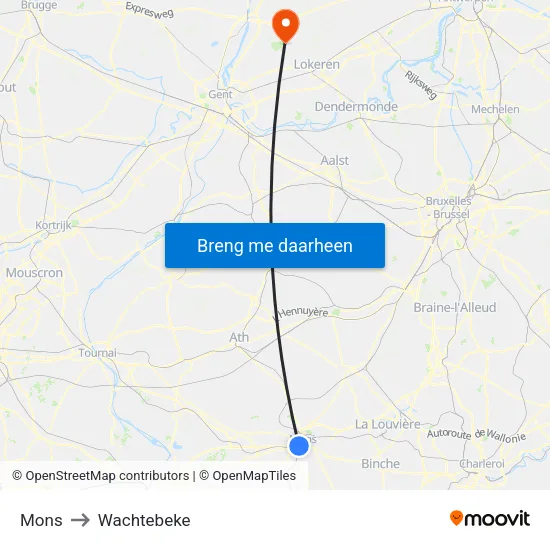 Mons to Wachtebeke map