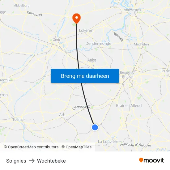 Soignies to Wachtebeke map