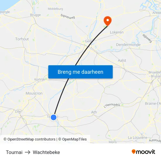Tournai to Wachtebeke map