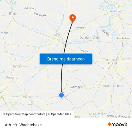 Ath to Wachtebeke map