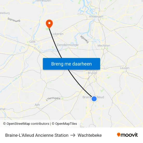 Braine-L'Alleud Ancienne Station to Wachtebeke map