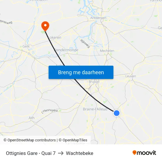 Ottignies Gare - Quai 7 to Wachtebeke map