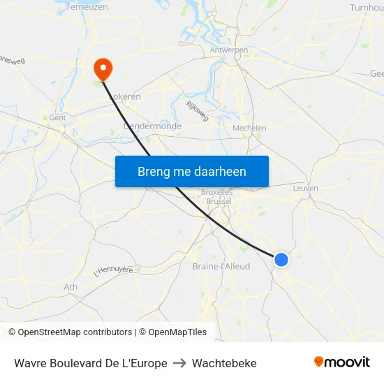 Wavre Boulevard De L'Europe to Wachtebeke map