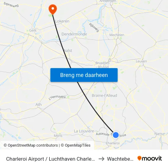Charleroi Airport / Luchthaven Charleroi to Wachtebeke map