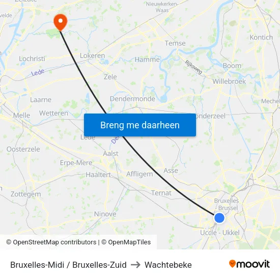 Bruxelles-Midi / Bruxelles-Zuid to Wachtebeke map