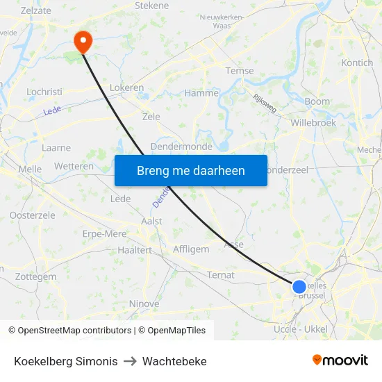 Koekelberg Simonis to Wachtebeke map