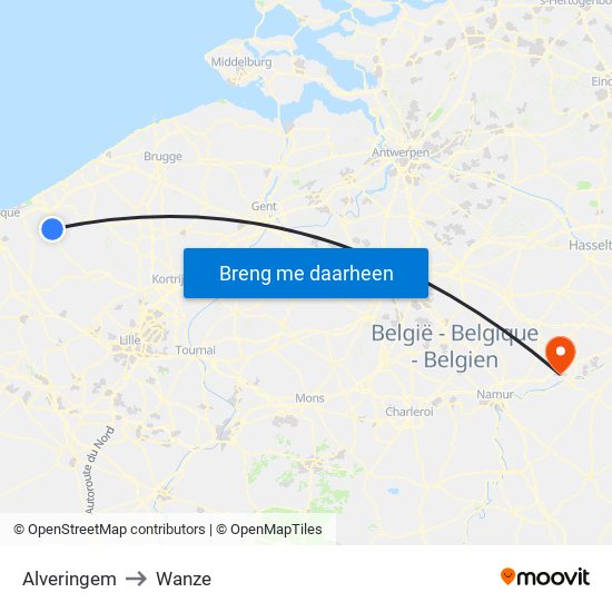 Alveringem to Wanze map