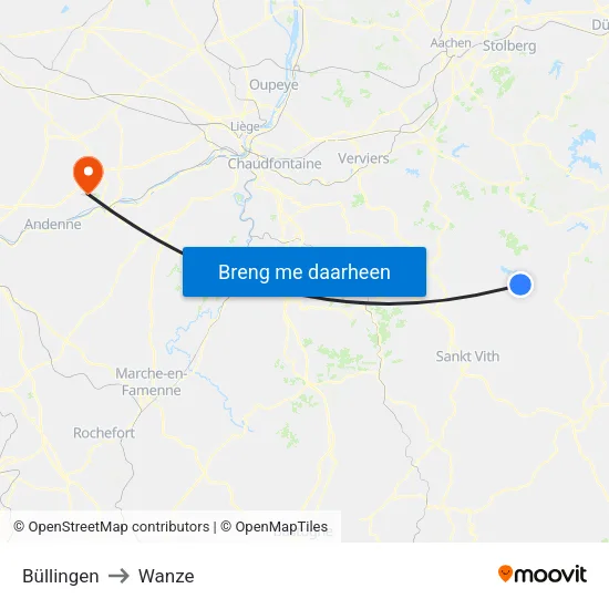 Büllingen to Wanze map