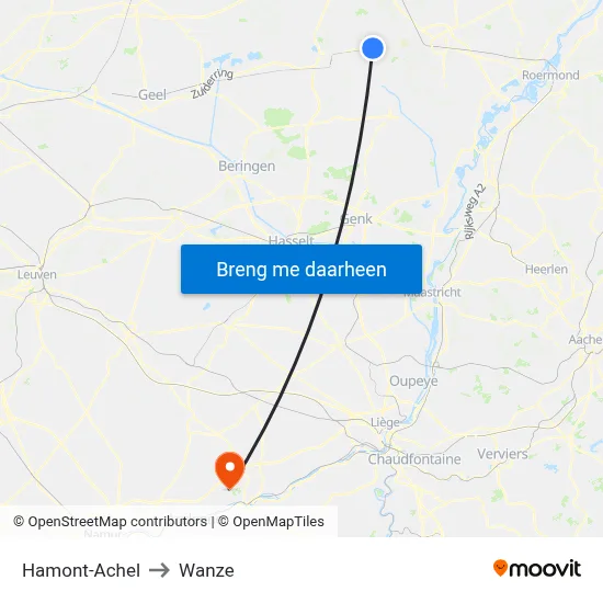 Hamont-Achel to Wanze map