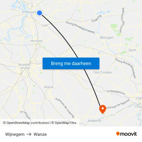 Wijnegem to Wanze map