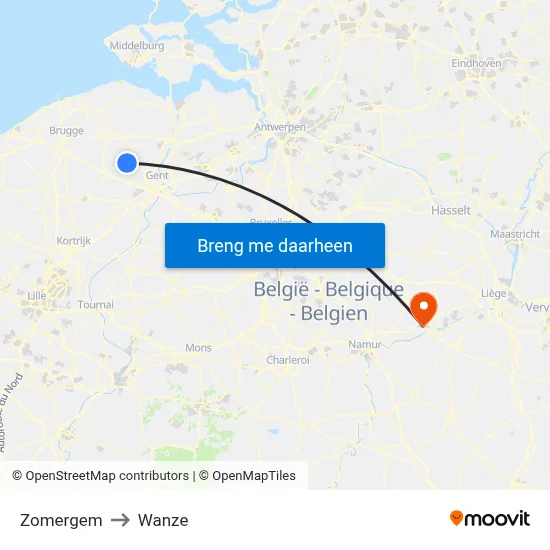 Zomergem to Wanze map