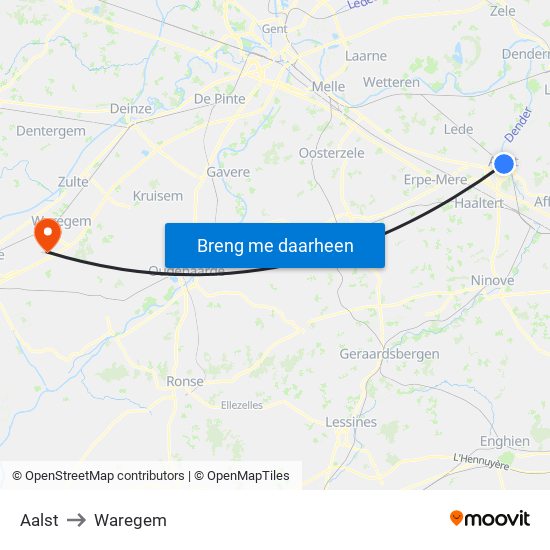 Aalst to Waregem map