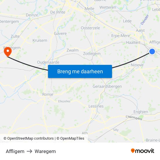 Affligem to Waregem map