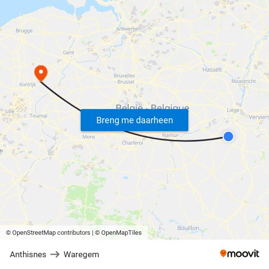Anthisnes to Waregem map