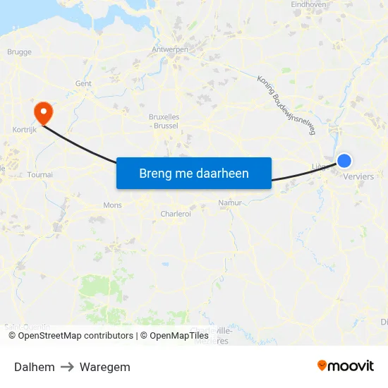 Dalhem to Waregem map