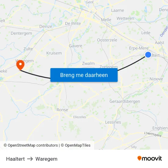 Haaltert to Waregem map