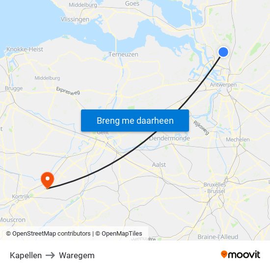 Kapellen to Waregem map