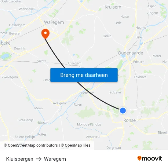 Kluisbergen to Waregem map