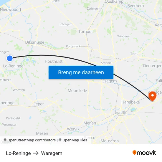 Lo-Reninge to Waregem map