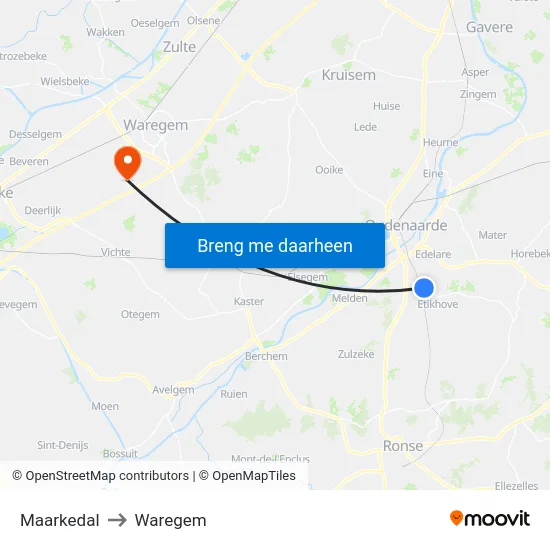 Maarkedal to Waregem map