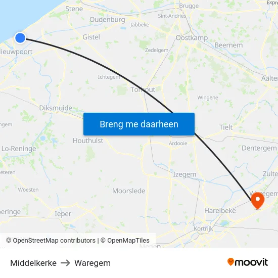 Middelkerke to Waregem map