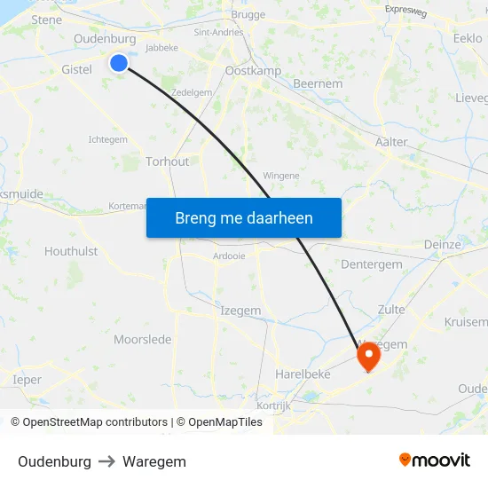 Oudenburg to Waregem map