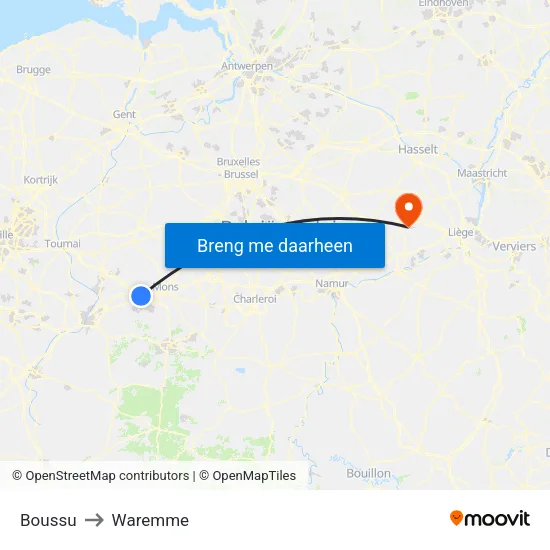 Boussu to Waremme map