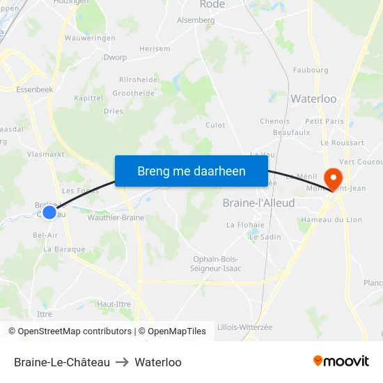 Braine-Le-Château to Waterloo map