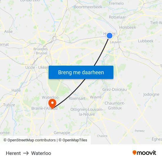 Herent to Waterloo map
