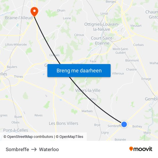 Sombreffe to Waterloo map