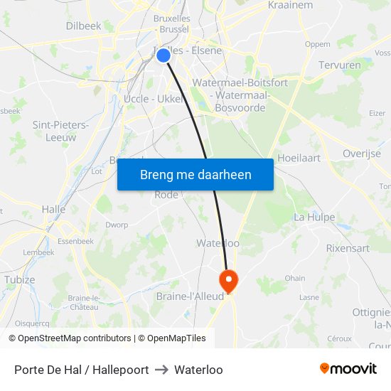 Porte De Hal / Hallepoort to Waterloo map