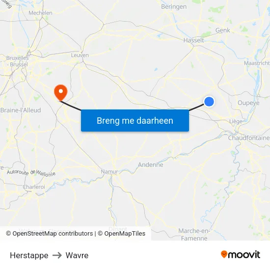 Herstappe to Wavre map