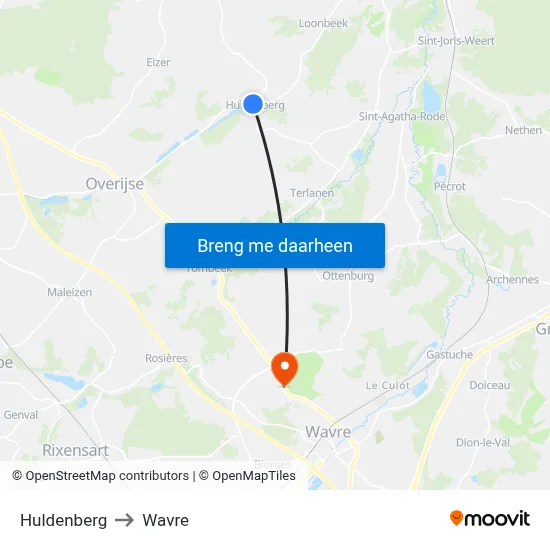 Huldenberg to Wavre map