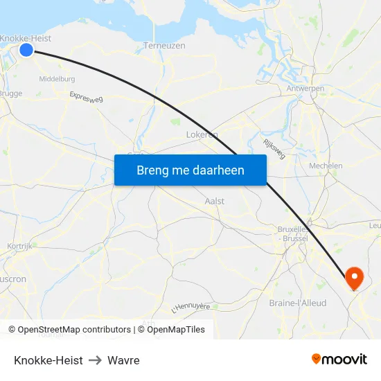 Knokke-Heist to Wavre map
