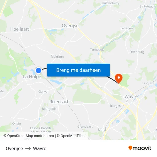 Overijse to Wavre map