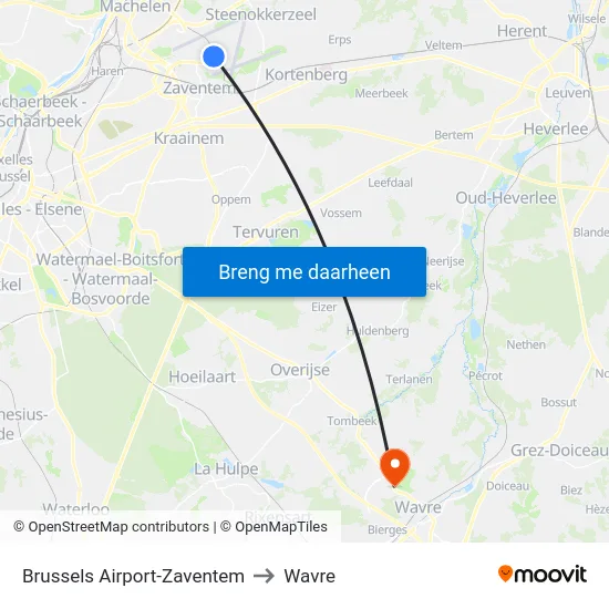 Brussels Airport-Zaventem to Wavre map