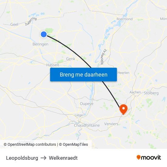 Leopoldsburg to Welkenraedt map