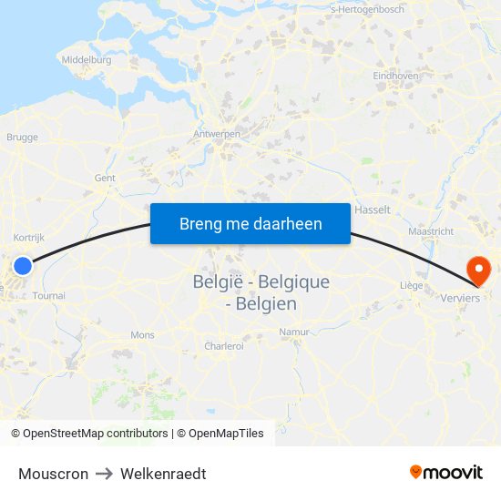 Mouscron to Welkenraedt map