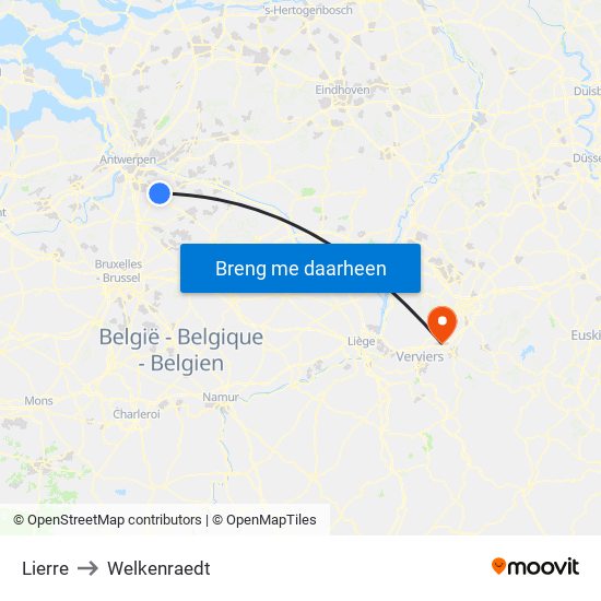 Lierre to Welkenraedt map