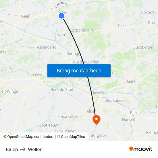 Balen to Wellen map