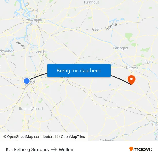 Koekelberg Simonis to Wellen map