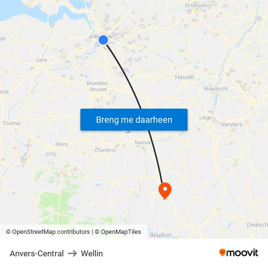 Anvers-Central to Wellin map