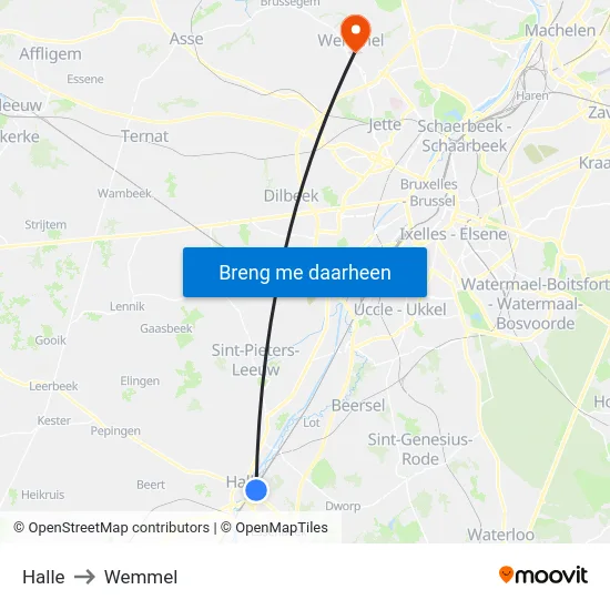 Halle to Wemmel map