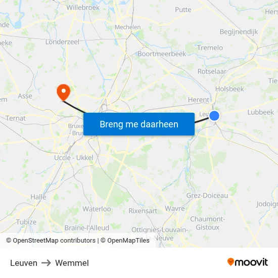 Leuven to Wemmel map