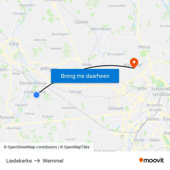 Liedekerke to Wemmel map